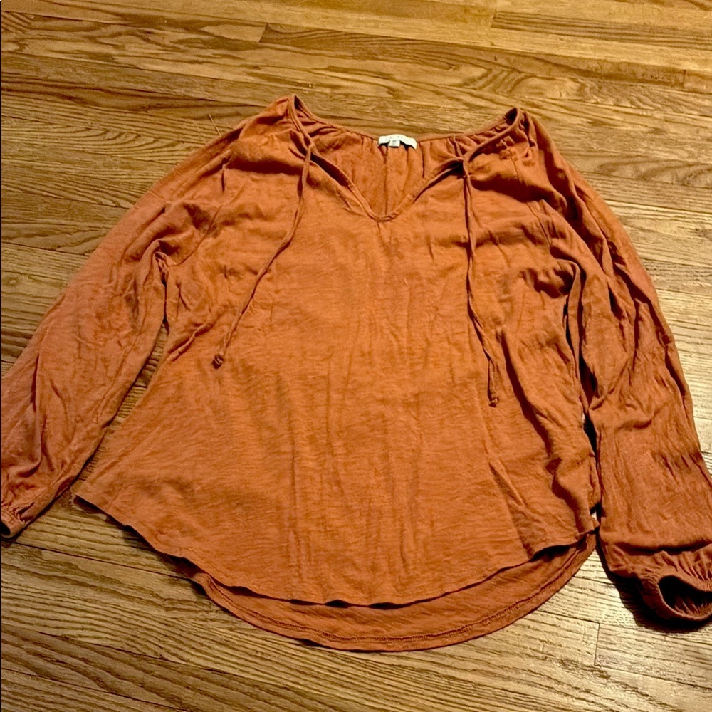 Z Supply Brown Tie Front Long Sleeve Shirt